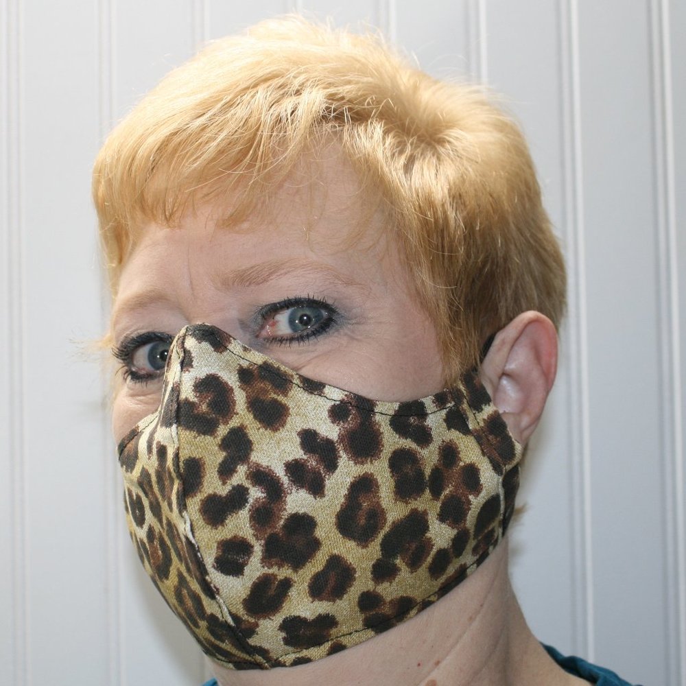 HAND CRAFTED Face Mask Leopard Animal Adult Cloth Fabric Print - Shield Style